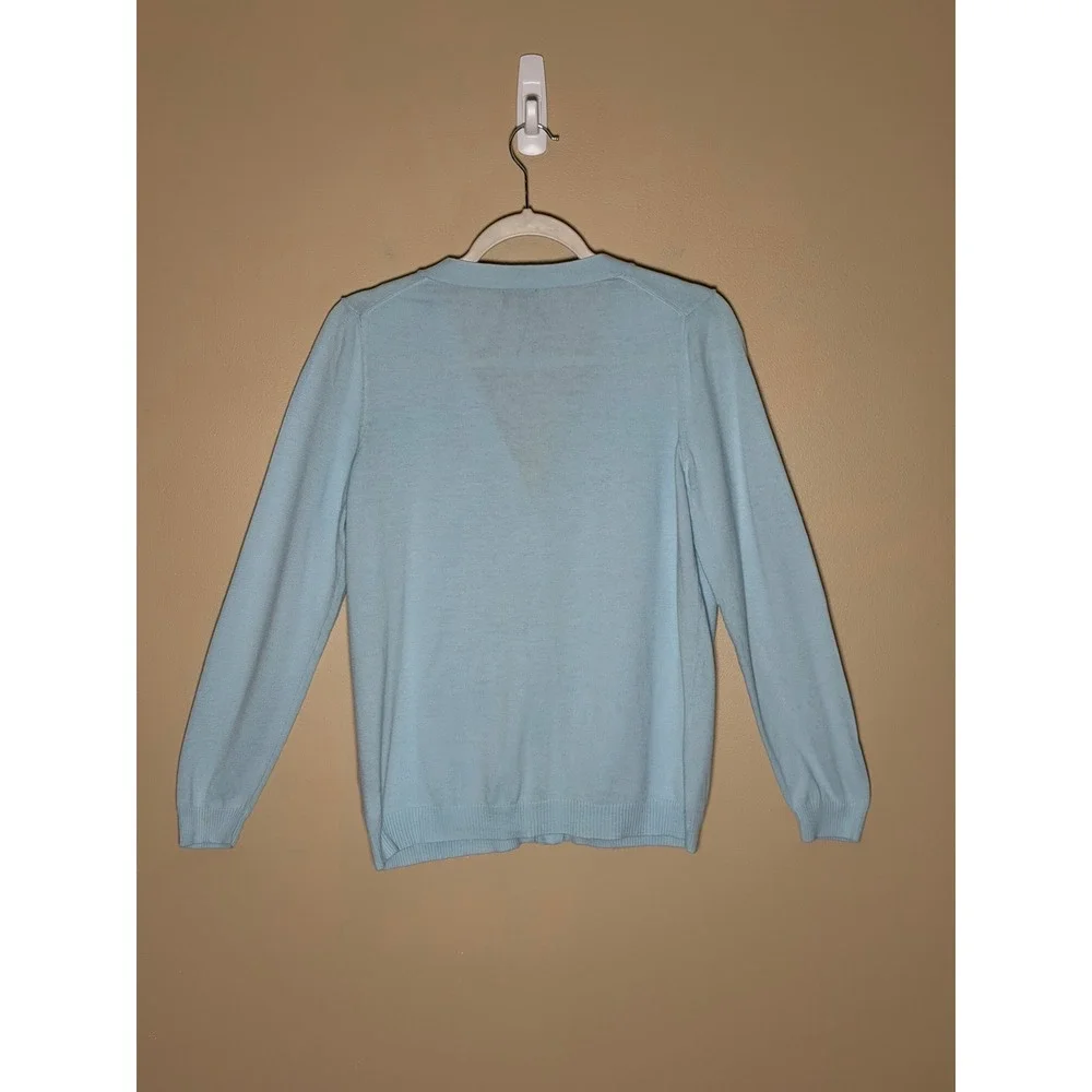 Talbots Light Blue V-Neck Cardigan Sweater Medium Petite Button Front Pockets